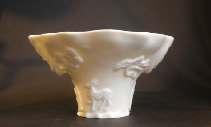 White porcelain libation blanc de Chine porcelain cup in the shape of rhinoceros horn | MasterArt
